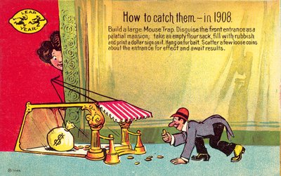 Carte postale représentant Comment les attraper, en année bissextile, 1908 - American School